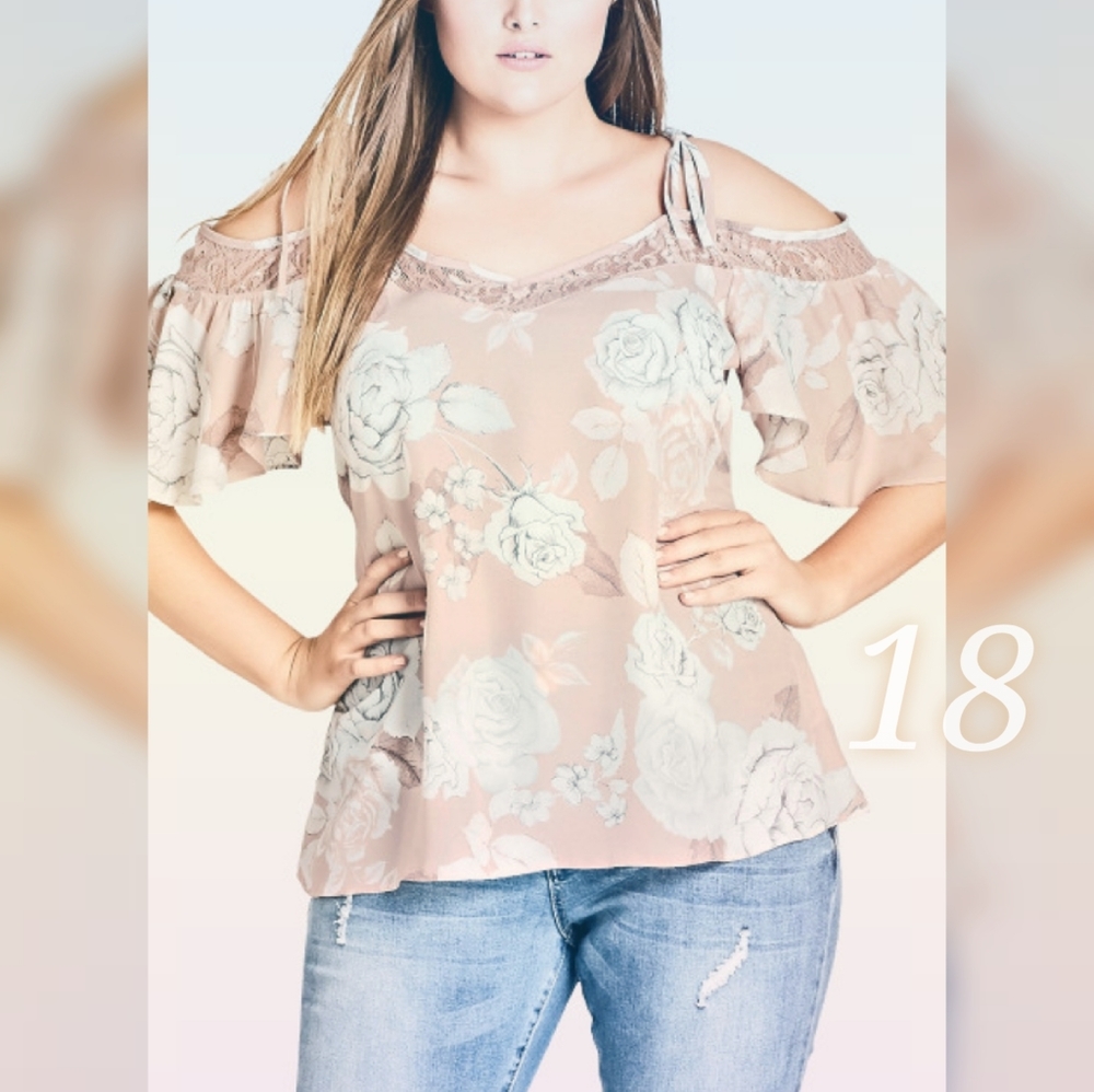 City Chic Plus Size 18 Boho Lace Floral Blouse Top